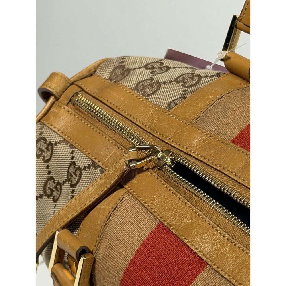 GUCCI Mini Boston Bag Shoulder Bag Canvas Beige Sherry Line Authentic Ladies0037 - Picture 12 of 16